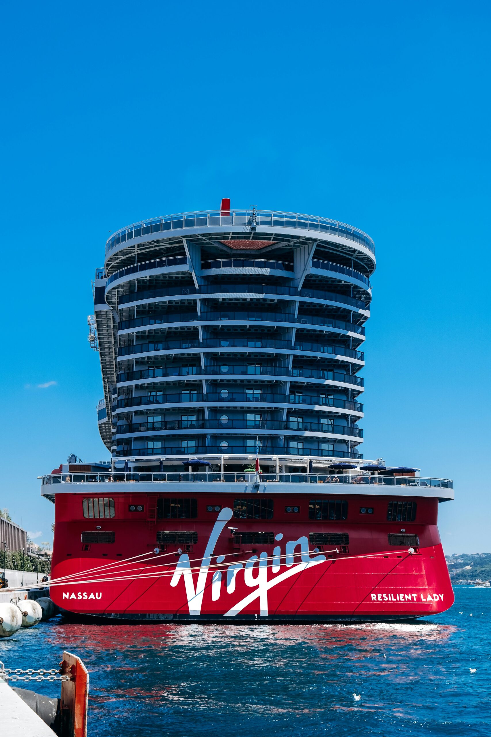 A Virgin cruise ship, the Resilient Lady, docked at Galataport in Istanbul, Türkiye.
